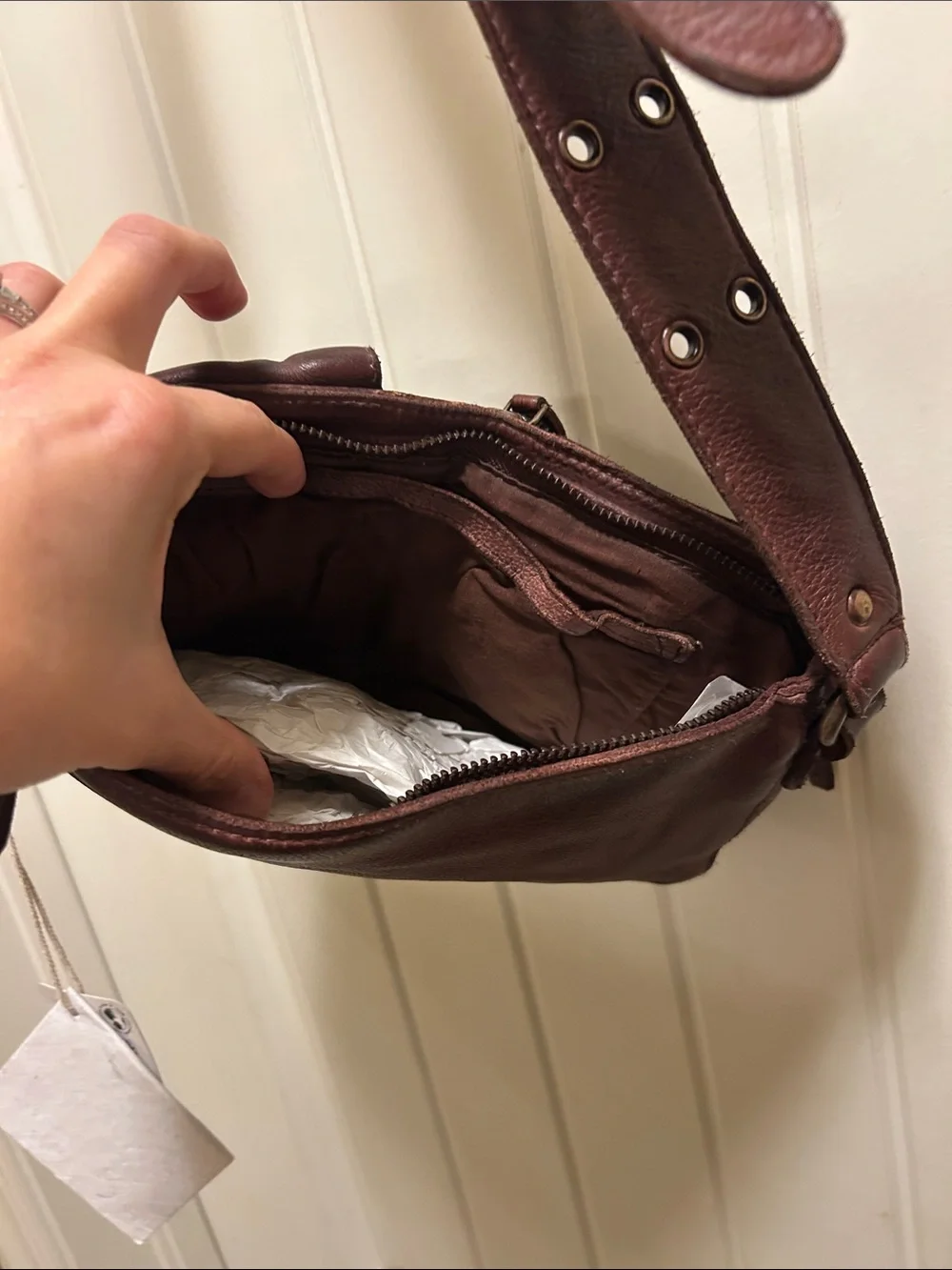 NWT Free People brown  Leather Crossbody Bag - Adjustable Strap